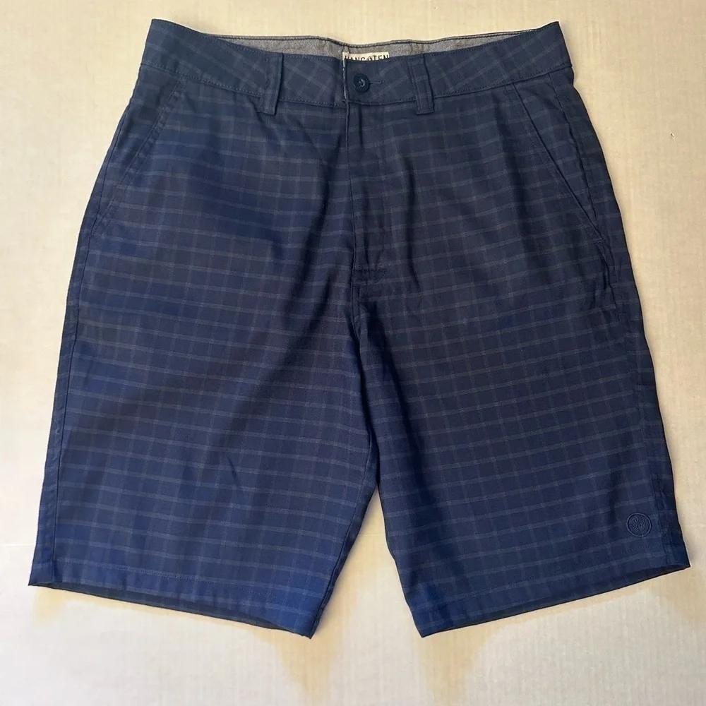 Hang Ten‎ mens flat front blue plaid hybrid shorts Sz-32. X15